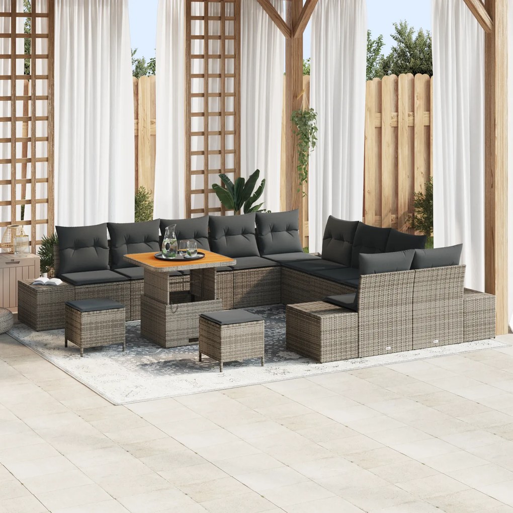 vidaXL Σετ Καναπέ Κήπου με μαξιλάρι 13 pcs Γκρι Πολυ ράταν