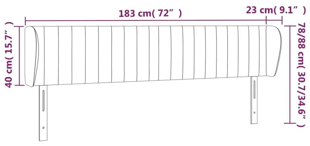 Κεφαλάρι με Πτερύγια Σκούρο Γκρι 183x23x78/88 εκ. Βελούδινο - Γκρι