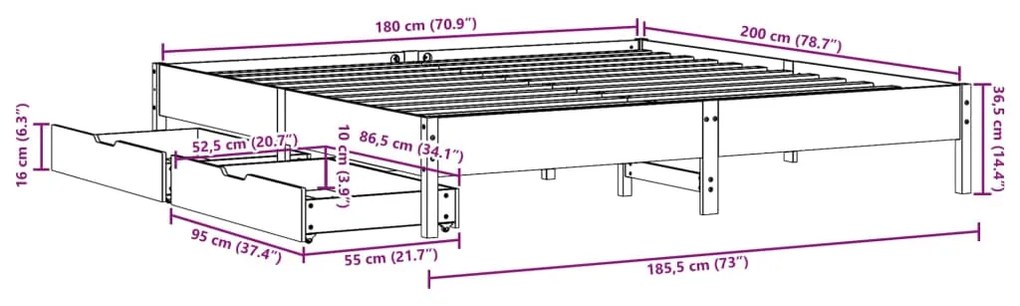 ΣΚΕΛΕΤΟΣ ΚΡΕΒ. ΧΩΡΙΣ ΣΤΡΩΜΑ ΚΑΦΕ ΚΕΡΙΟΥ 180X200 ΕΚ ΜΑΣΙΦ ΠΕΥΚΟ 3301703