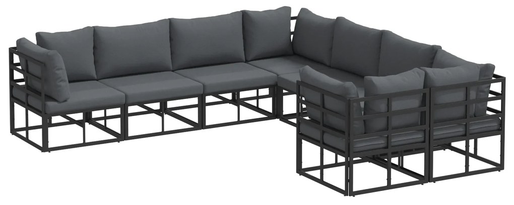 vidaXL Σετ Καναπέ Κήπου 8 pcs Μαύρο 283 x 283 x 71 εκ. Αλουμίνιο