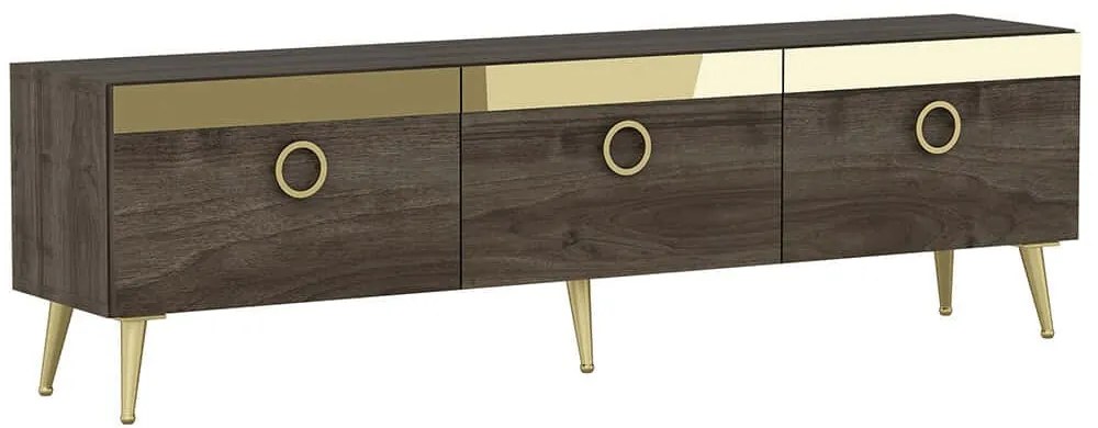 Έπιπλο Τηλεόρασης Safar 327ODS1128 150x30x45cm Walnut-Gold