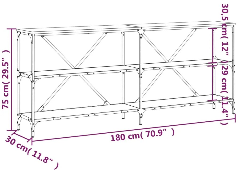 Τραπέζι Κονσόλα Καπνιστή Δρυς 180x30x75 εκ. Επεξ. Ξύλο/Σίδηρος - Καφέ