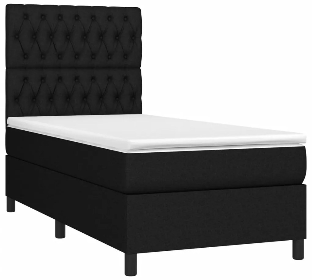 vidaXL Κρεβάτι Boxspring με Στρώμα & LED Μαύρο 100x200 εκ. Υφασμάτινο