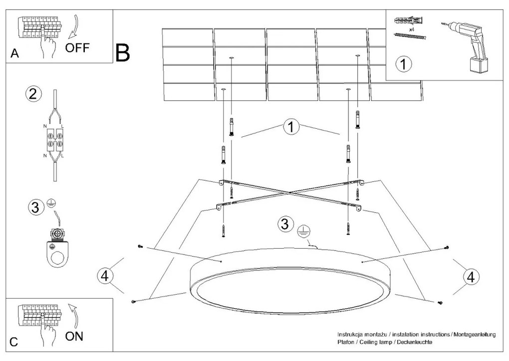 Sollux Φωτιστικό οροφής ONYX 50 μαύρο LED 3000K,Αλουμίνιο,1x32W