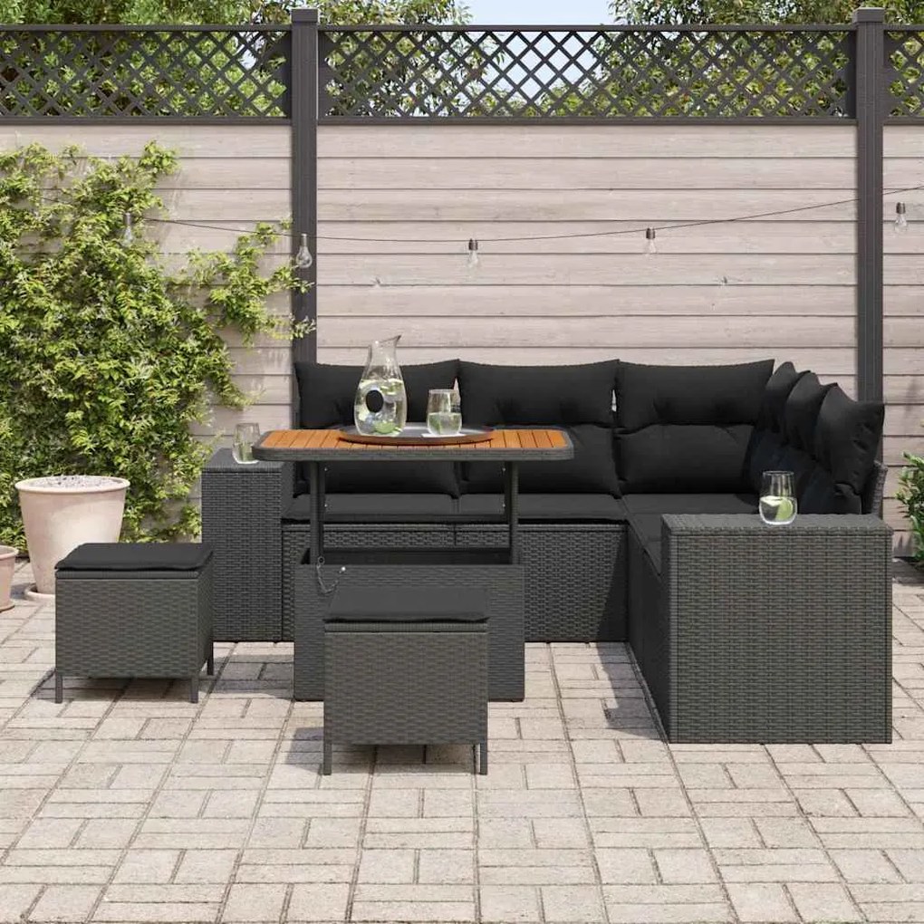 vidaXL Σετ Καναπέ Κήπου 8 pcs Μαύρο συνθετικό ρατάν