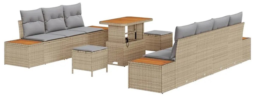 vidaXL Σετ Καναπέ Κήπου με μαξιλάρι 10 pcs Μπεζ Πολυ ράταν