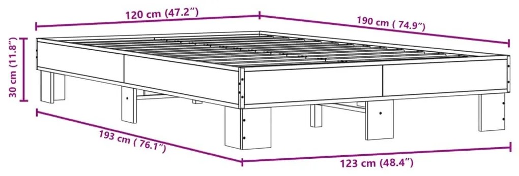 Πλαίσιο Κρεβατιού Καπνιστή Δρυς 120x190εκ. Επεξ. Ξύλο &amp; Μέταλλο - Καφέ