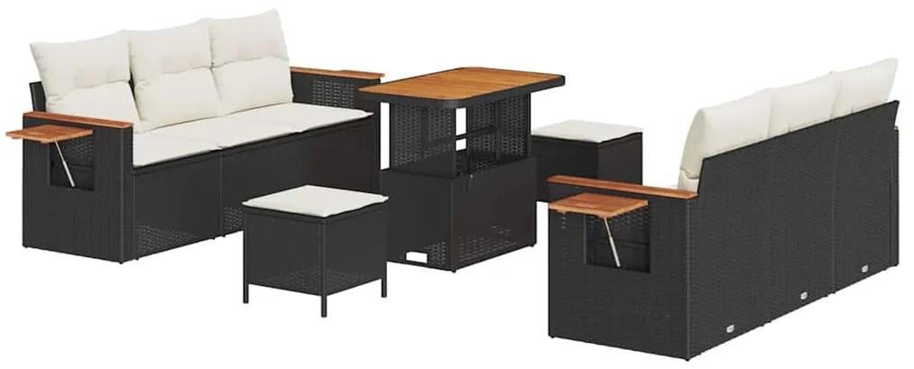 vidaXL Σετ Καναπέ Κήπου 9 Τεμαχίων με Μαξιλάρες Μαύρο Πολυ Ράττον και Ακακία.
