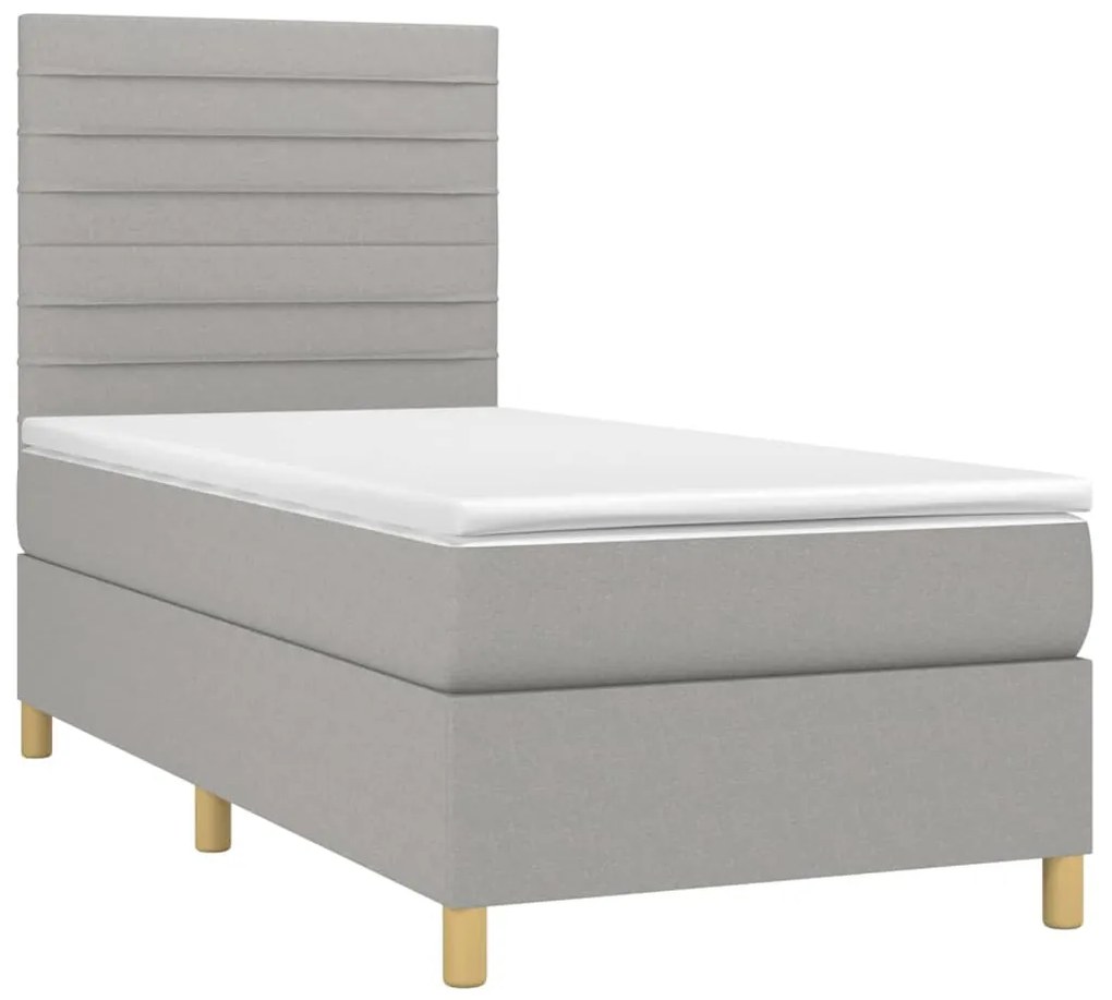 vidaXL Κρεβάτι Boxspring με Στρώμα & LED Αν.Γκρι 100x200εκ. Υφασμάτινο