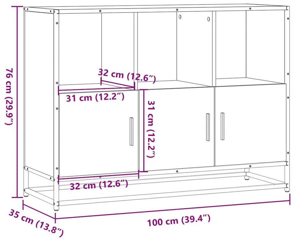 Μπουφές Μαύρος 100x35x76 εκ. από Επεξεργασμένο Ξύλο - Μαύρο