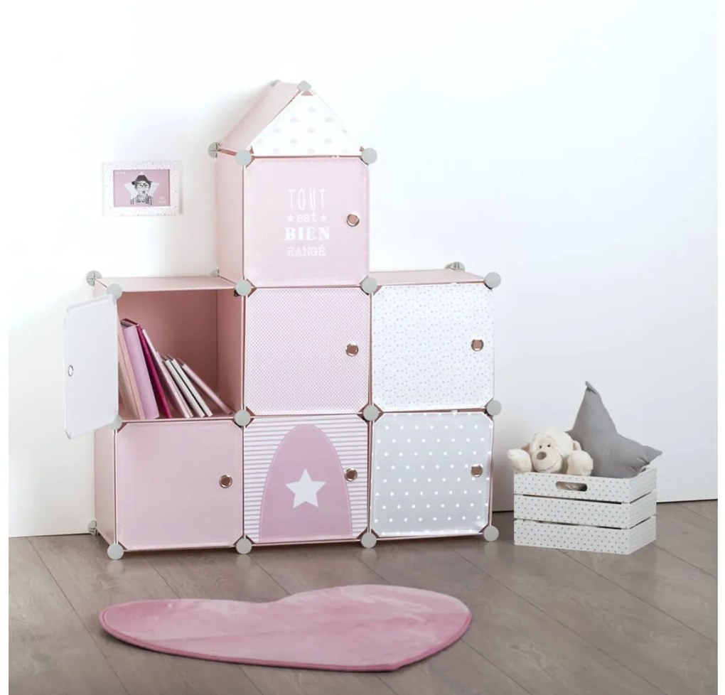 Παιδικό Έπιπλο Οργάνωσης και Αποθήκευσης Atmosphera for Kids "Κάστρο" 127162A με 7 ράφια με πορτάκι, διαστάσεις 95.5 x 32 x 109 cm, σε ροζ απόχρωση