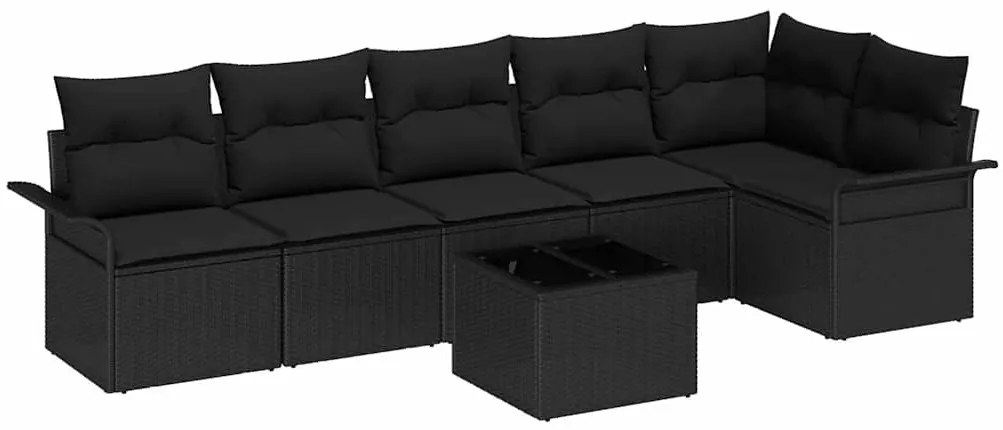 vidaXL Σετ Καναπέ Κήπου με μαξιλάρι 7 pcs Μαύρο Πολυ ράταν