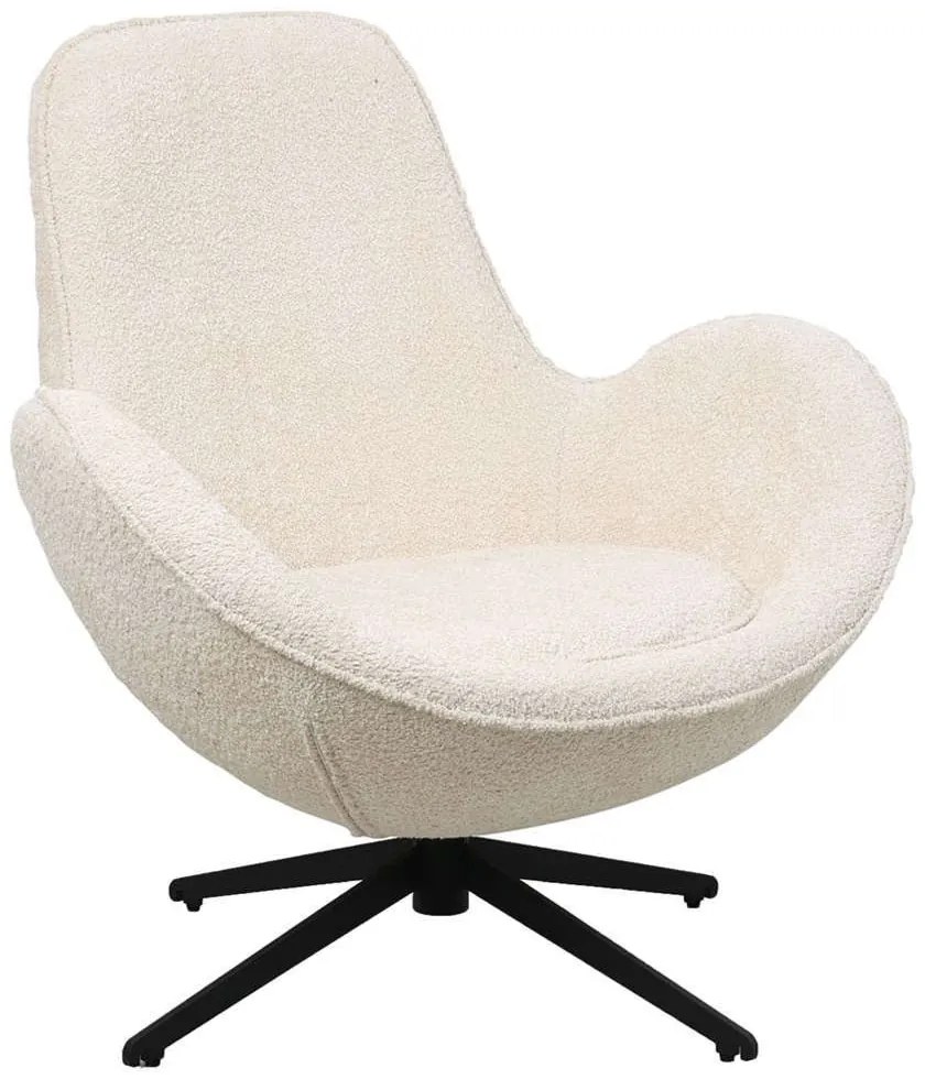 Πολυθρόνα Περιστρεφόμενη Brynn HM9594.06 86x76x87cm Με Μεταλλική Βάση &amp; Μπουκλέ Ύφασμα Ecru-Black Μέταλλο,Ύφασμα