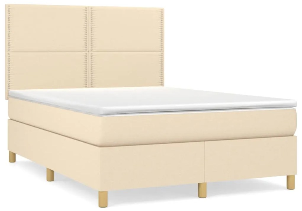 Κρεβάτι Boxspring με Στρώμα Κρεμ 140x190 εκ. Υφασμάτινο - Κρεμ