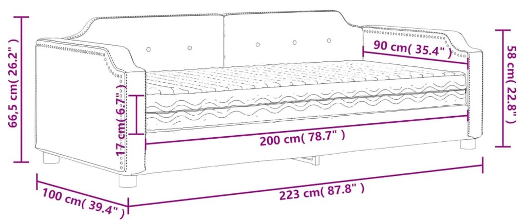 Καναπές Κρεβάτι με Στρώμα Μαύρο 90 x 200 εκ. Υφασμάτινο - Μαύρο