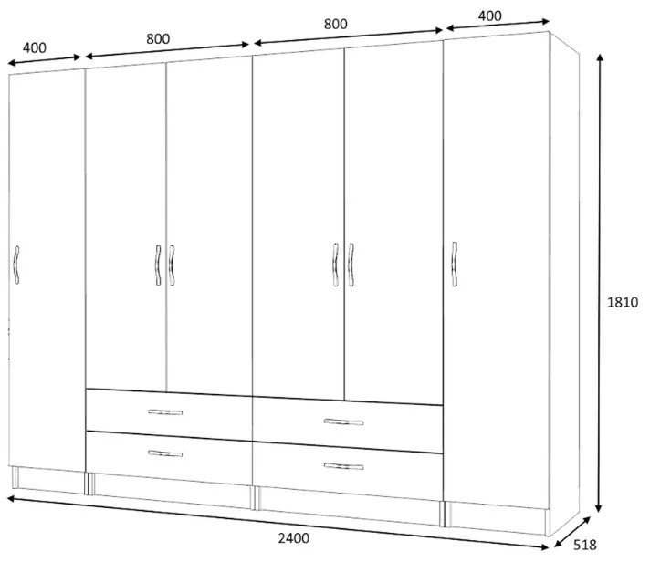 Ντουλάπα ρούχων Ricardo Megapap εξάφυλλη χρώμα καρυδί 240x51,8x181εκ.