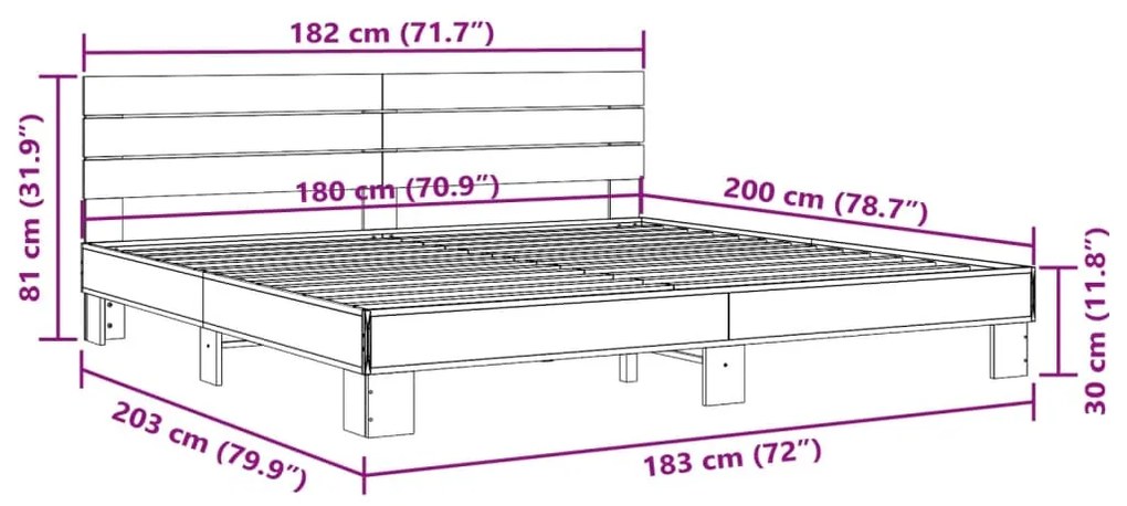 Πλαίσιο Κρεβατιού Καπνιστή Δρυς 180x200εκ. Επεξ. Ξύλο &amp; Μέταλλο - Καφέ