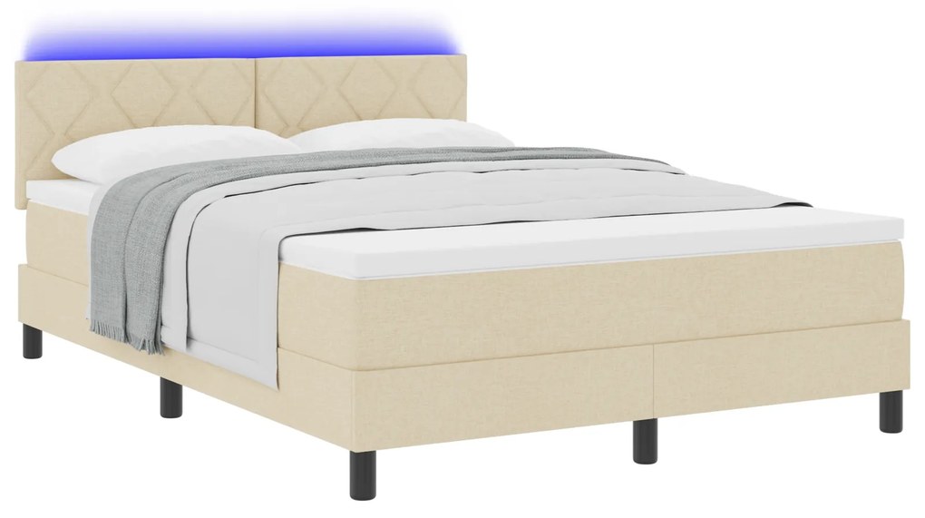 vidaXL Κρεβάτι Με Ελατήρια & Στρώμα LED Κρέμ 140x200 εκ. Ύφασμα