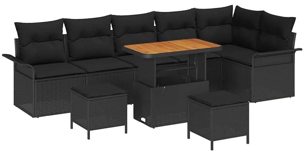 vidaXL Σετ Καναπέ Κήπου με μαξιλάρι 9 pcs Μαύρο συνθετικό ρατάν