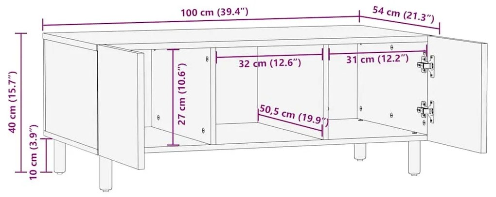 Τραπεζάκι σαλονιού καφέ 100x54x40 cm μασίφ ξύλο Mango - Καφέ