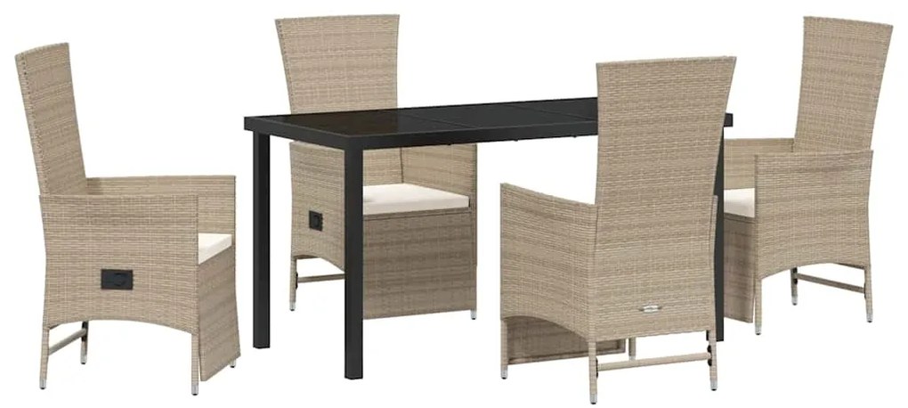 vidaXL Σέτ φαγητού για κήπο με μαξιλάρι 5 pcs Μπεζ συνθετικό ρατάν