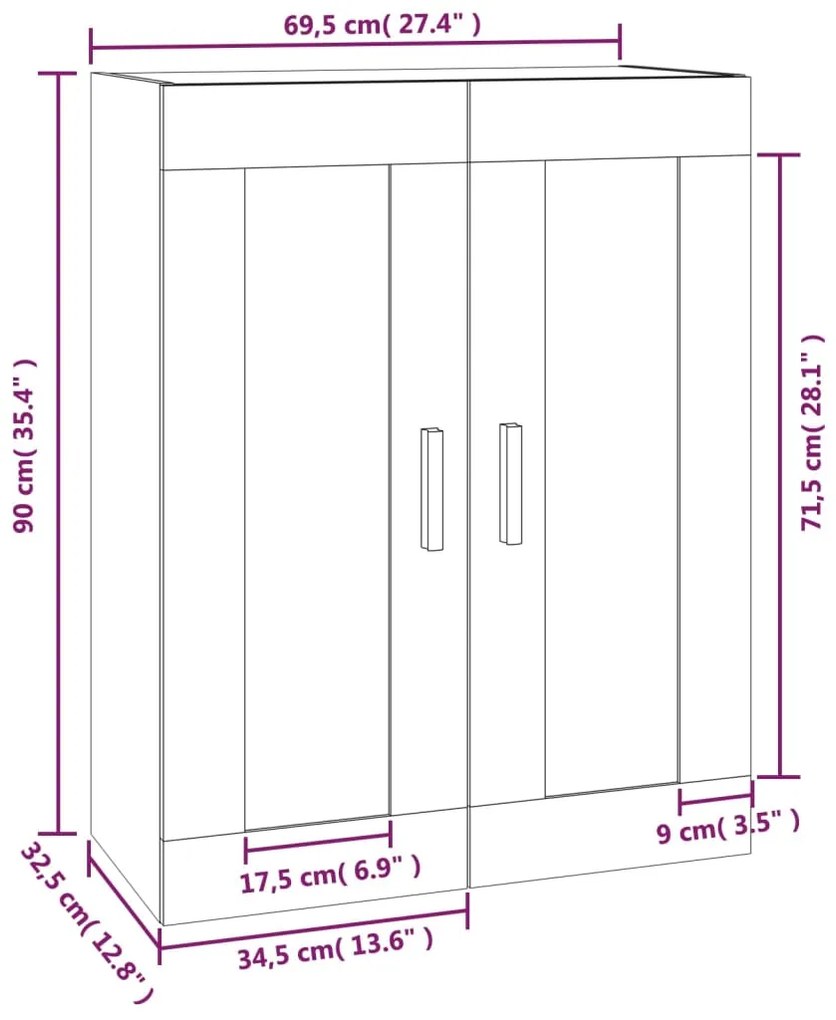 Ντουλάπι Τοίχου Sonoma Δρυς 69,5x32,5x90 εκ. Επεξεργασμένο Ξύλο - Καφέ