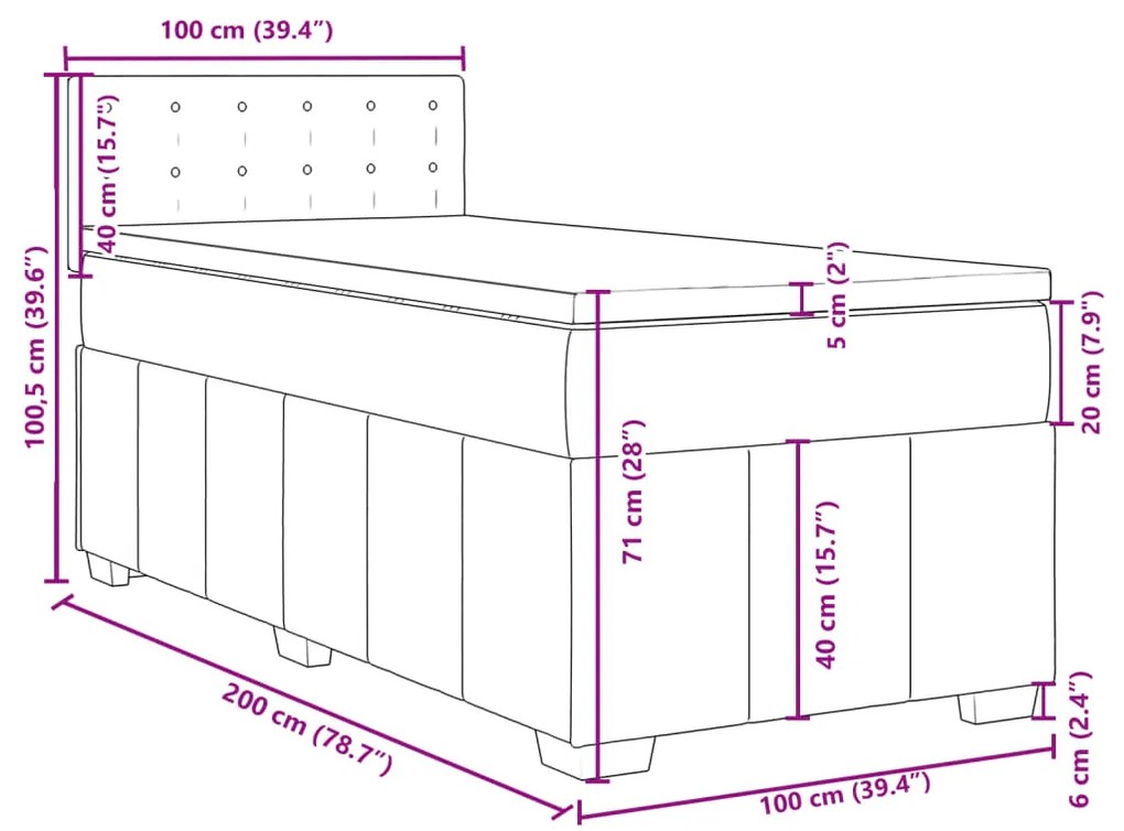 Κρεβάτι Boxspring με Στρώμα Ανοιχτό Γκρι 100x200 εκ. Υφασμάτινο - Γκρι