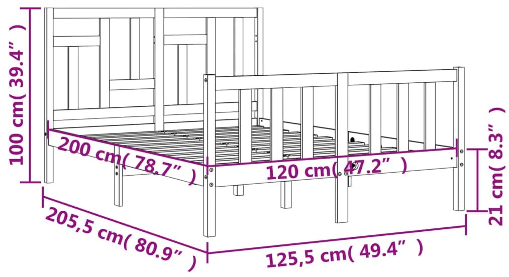 Σκελετός Κρεβατιού Χωρίς Στρώμα 120x200 εκ Μασίφ Ξύλο Πεύκου - Καφέ