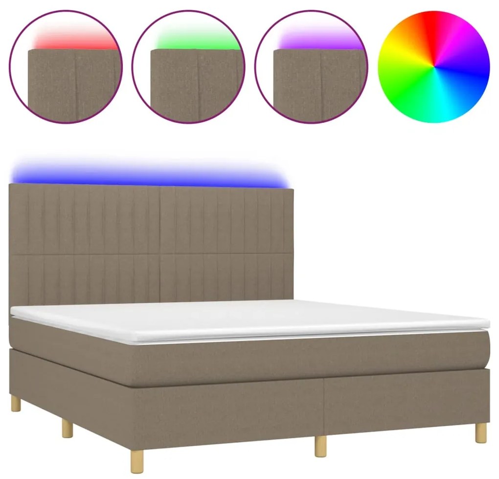 vidaXL Κρεβάτι Boxspring με Στρώμα & LED Taupe 180x200 εκ. Υφασμάτινο