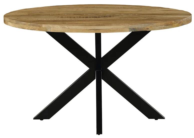 Τραπέζι Royalty μασίφ ξύλο mango 4εκ καρυδί-πόδι μαύρο Φ130x77εκ Υλικό: WOOD MANGO  -  METAL 240-000001