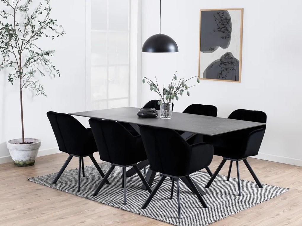Τραπέζι Oakland 505, Γκρι, Μαύρο, 76x100x200cm, 78 kg, Επεξεργασμένο γυαλί, Κεραμικός, Μέταλλο | Epipla1.gr