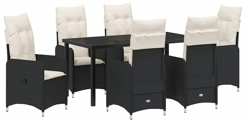 vidaXL Σέτ φαγητού για κήπο με μαξιλάρι 7 pcs Μαύρο Πολυ ράταν
