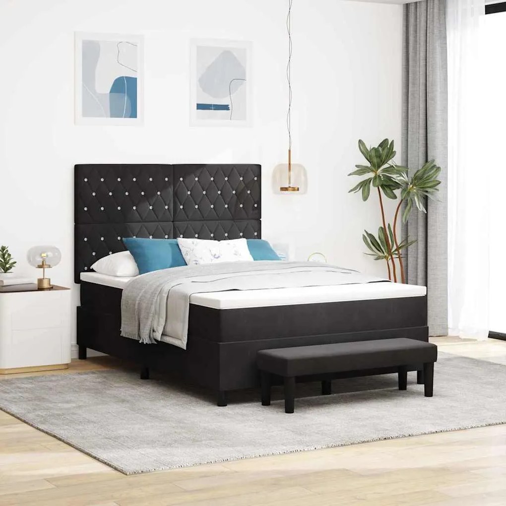 vidaXL Κρεβάτι με ελατήρια με στρώμα Μαύρο 140 x 190 cm Βελούδο