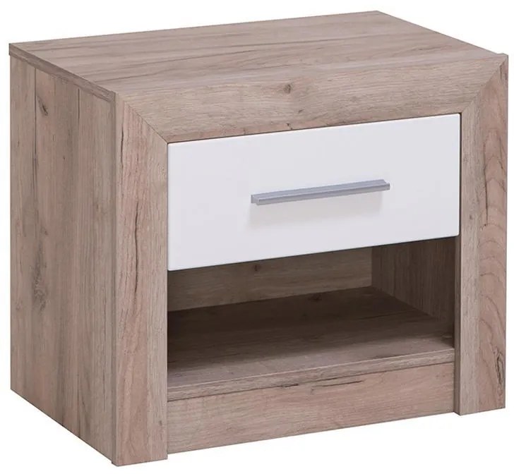 Κομοδίνο Astor NO1F Γκρί Δρύς - Λευκή Λάκα 53x35x46 εκ. 53x35x46 εκ.