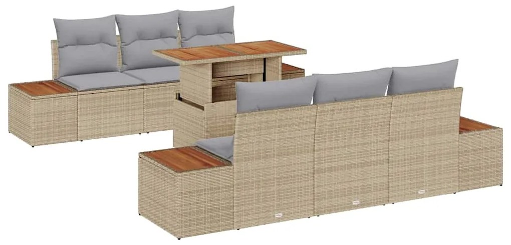 vidaXL Σετ Καναπέ Κήπου με αποθήκευση 7 pcs Μπεζ Πολυ ράταν