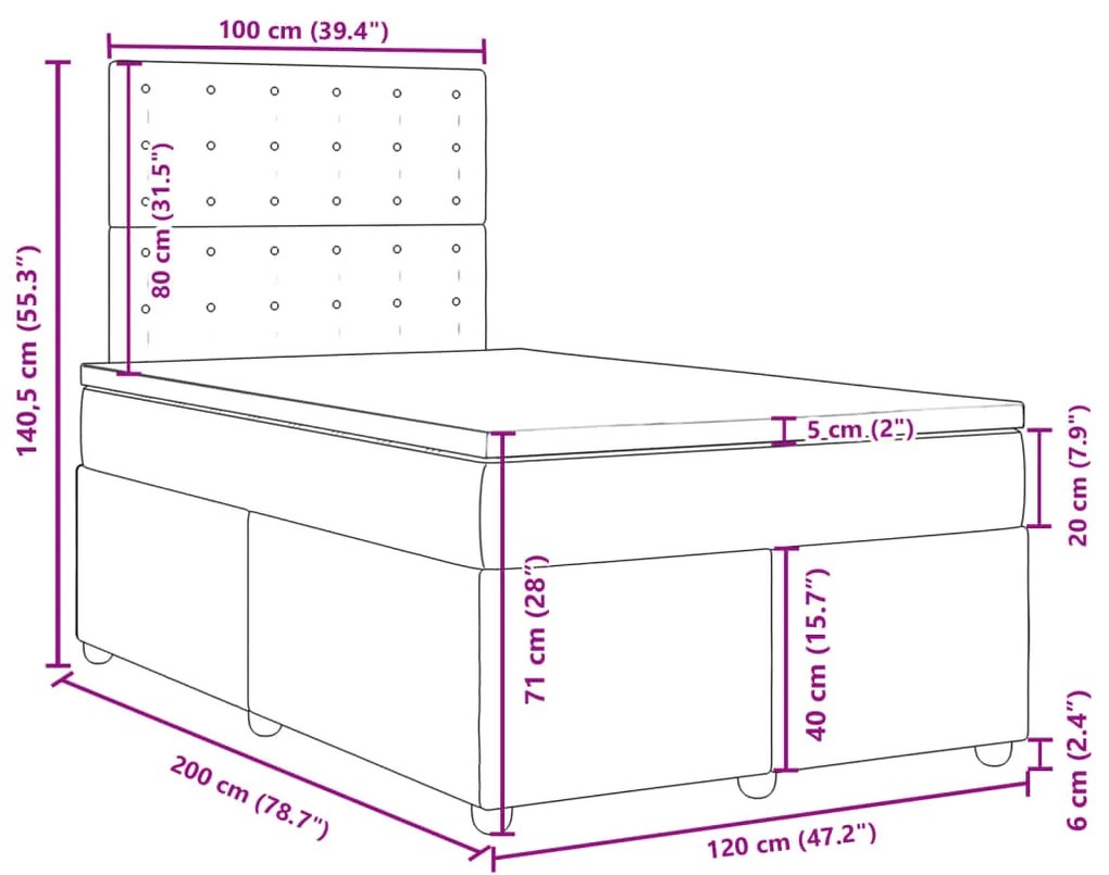 Κρεβάτι Boxspring με Στρώμα Μπλε 120x200 εκ. Υφασμάτινο - Μπλε