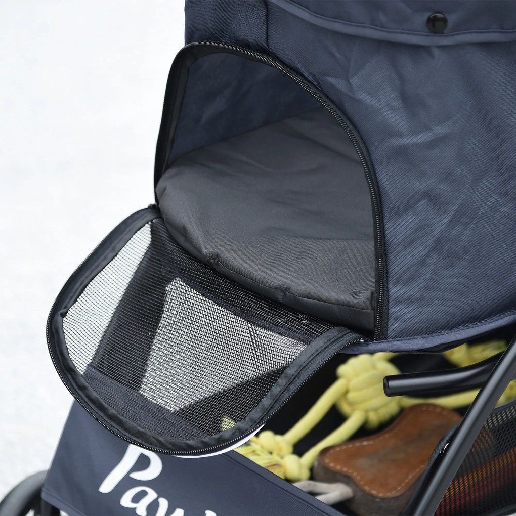 PawHut Καρότσι σκύλου, έως 10 kg, αναδιπλούμενο, καλάθι κάτω, μαξιλάρι, πλαϊνή τσέπη, 81 cm x 48 cm x 99 cm, Γκρι