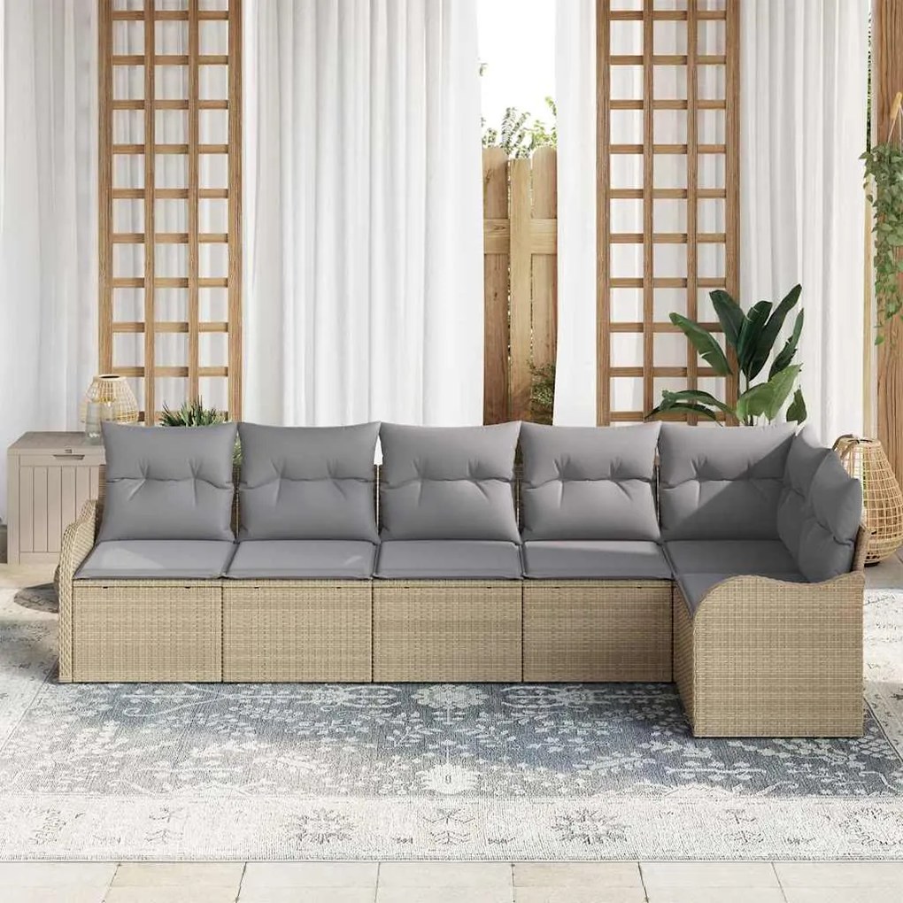 vidaXL Σετ Καναπέ Κήπου με μαξιλάρι 6 pcs Μπεζ Πολυ ράταν