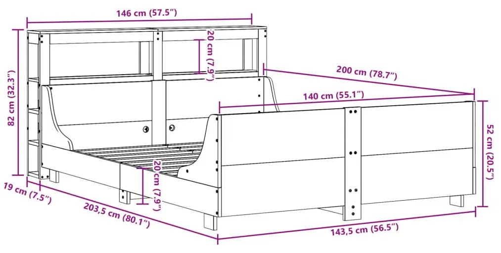 Σκελετός Κρεβατιού Χωρίς Στρώμα Καφέ 140x200 Μασίφ Ξύλο Πεύκου - Καφέ