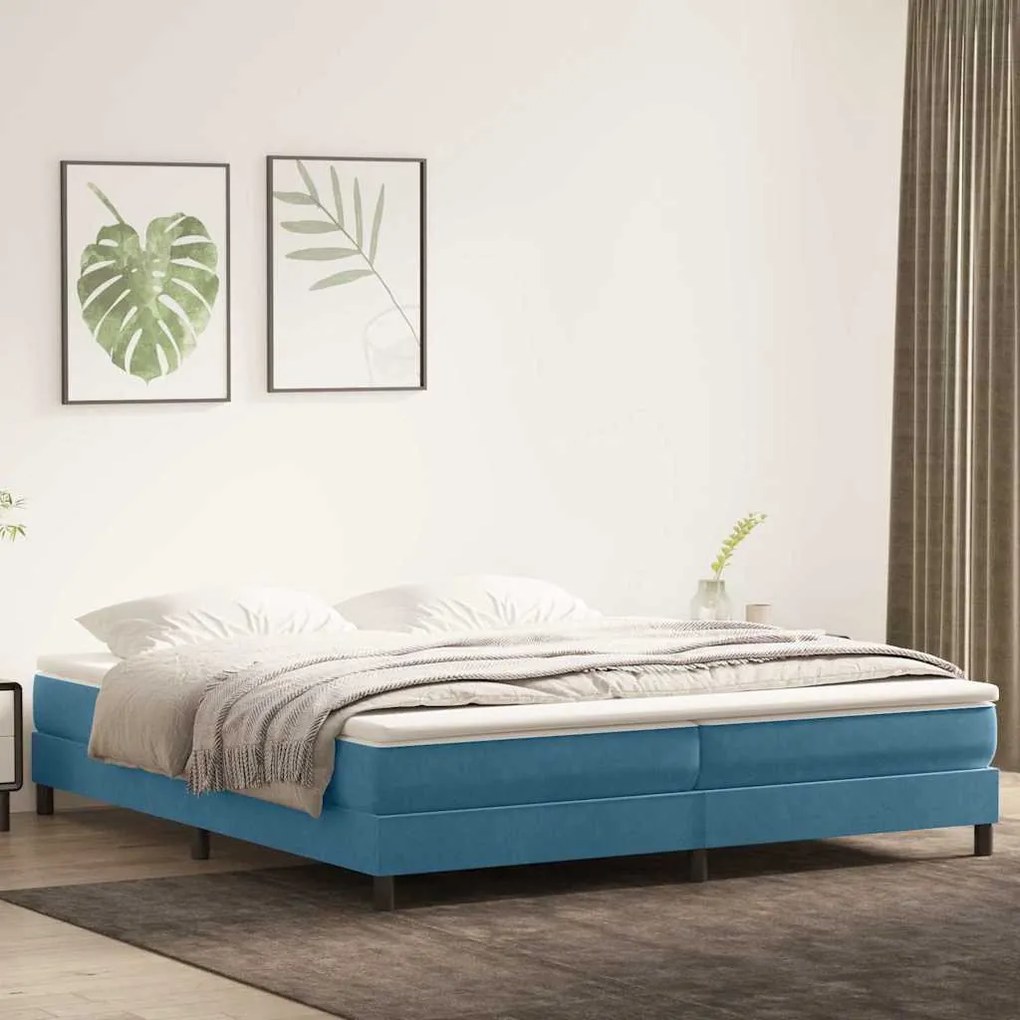 vidaXL Κρεβάτι Boxspring με Στρώμα Σκούρο Μπλε 200x220 εκ. Βελούδινο