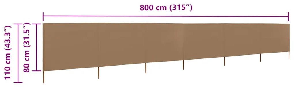 vidaXL Προστατευτικό Αέρα με 6 Πάνελ Χρώμα Taupe 800x80 εκ. Υφασμάτινο