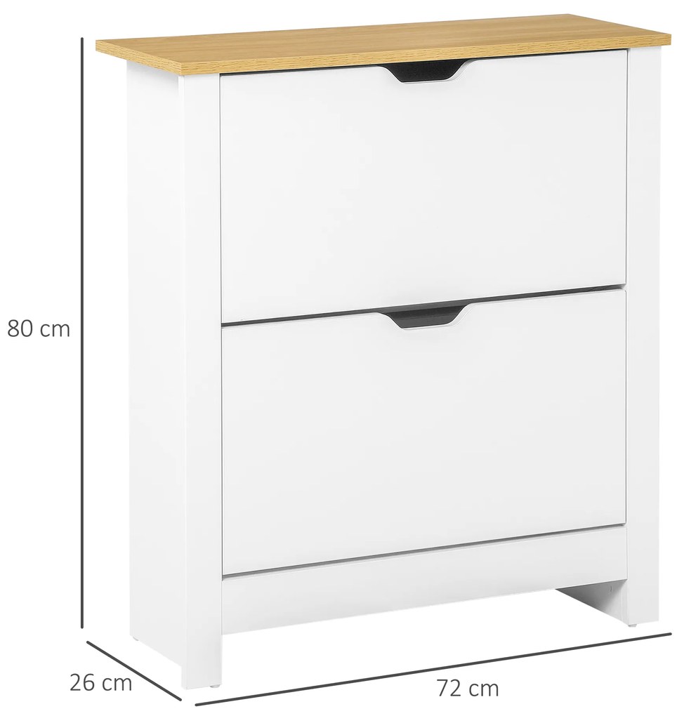 HOMCOM ντουλάπι παπουτσιών, 2 ράφια, χωρητικότητα 12 ζευγάρια παπούτσια, 72 x 26 x 80 cm, λευκό + καφέ