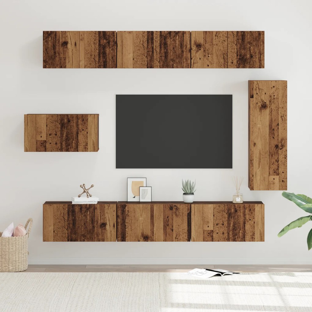 vidaXL Σετ Καθισμάτων Τηλεόρασης 8 pcs Παλιό ξύλο 30.5 x 30 x 90 cm