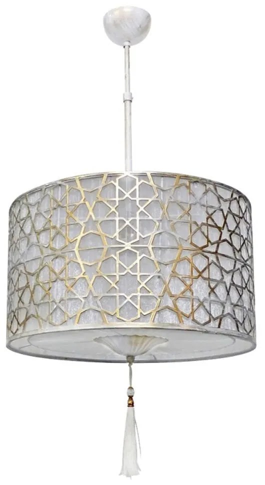 Φωτιστικό Οροφής Casablanca 14-0285 3/Ε27 Αμπαζούρ White-Bronze Heronia Μέταλλο,Ύφασμα