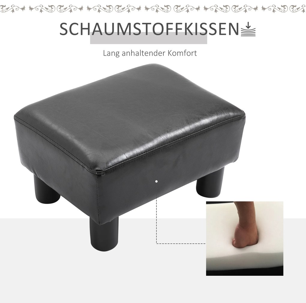 HOMCOM Σκαμπό, σκαμπό με δερματίνη, μοντέρνο σκαμπό, σκαμπό από δερματίνη, οθωμανικό για υπνοδωμάτιο, σαλόνι, Μαύρο