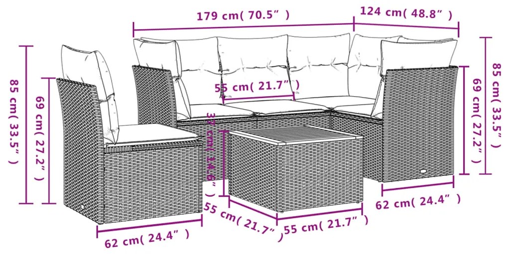 vidaXL Σετ Καναπέ Κήπου 6 τεμ. Μπεζ Συνθετικό Ρατάν με Μαξιλάρια