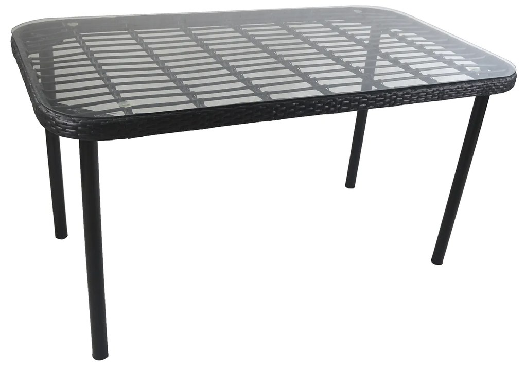 Τραπέζι Κήπου AMPLAS Μαύρο Μέταλλο/Rattan/Γυαλί 140x80x73cm - 14510034 - 14510034