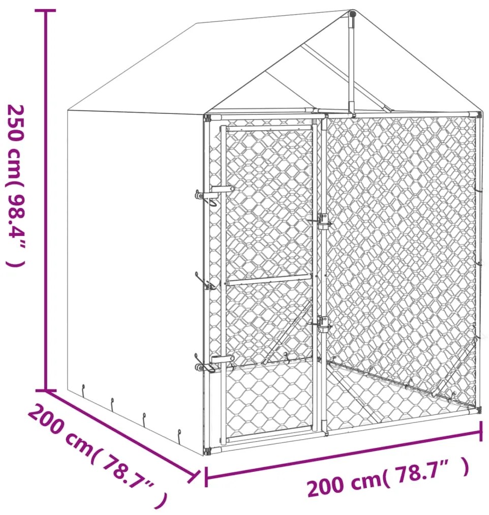 vidaXL Κλουβί Σκύλου Εξ. Χώρου με Οροφή Ασημί 2x2x2,5 μ. Γαλβ. Ατσάλι