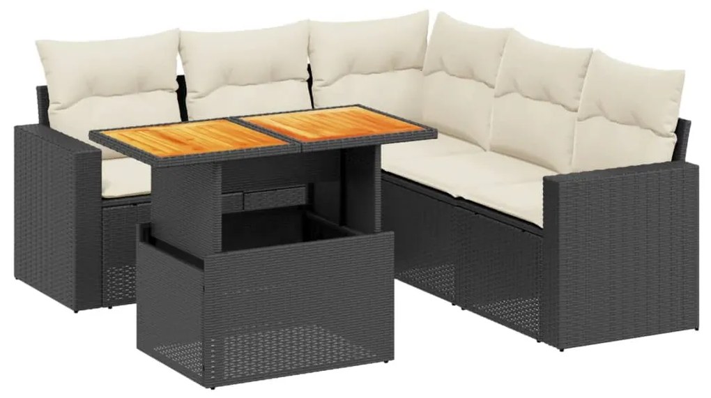 vidaXL Καναπές Κήπου 6 Τεμαχίων Μαύρο από Συνθετικό Ρατάν με Μαξιλάρια