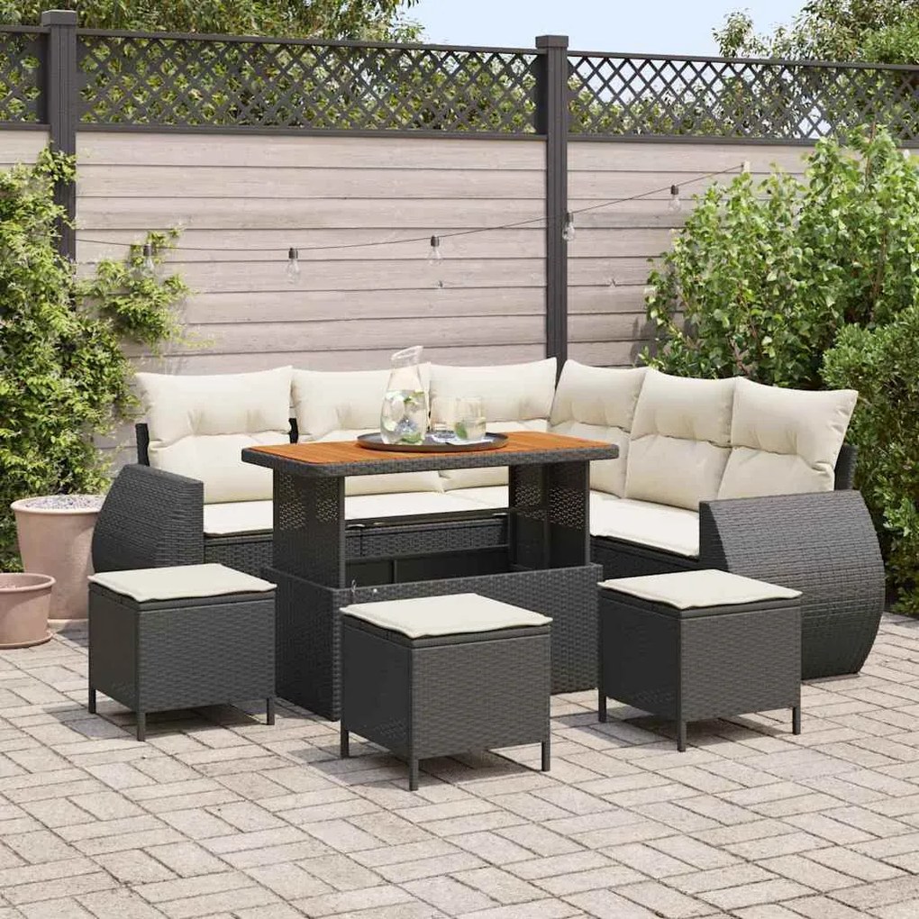 vidaXL Σετ Καναπέ Κήπου 9 pcs Μαύρο και κρεμ 110 x 55 x 71 εκ